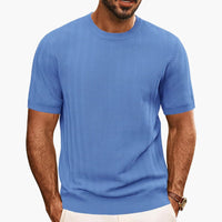 Herren T-Shirt Rundhalsausschnitt Mit Strukturiertem Wellenmuster Casual