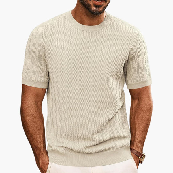 Herren T-Shirt Rundhalsausschnitt Mit Strukturiertem Wellenmuster Casual