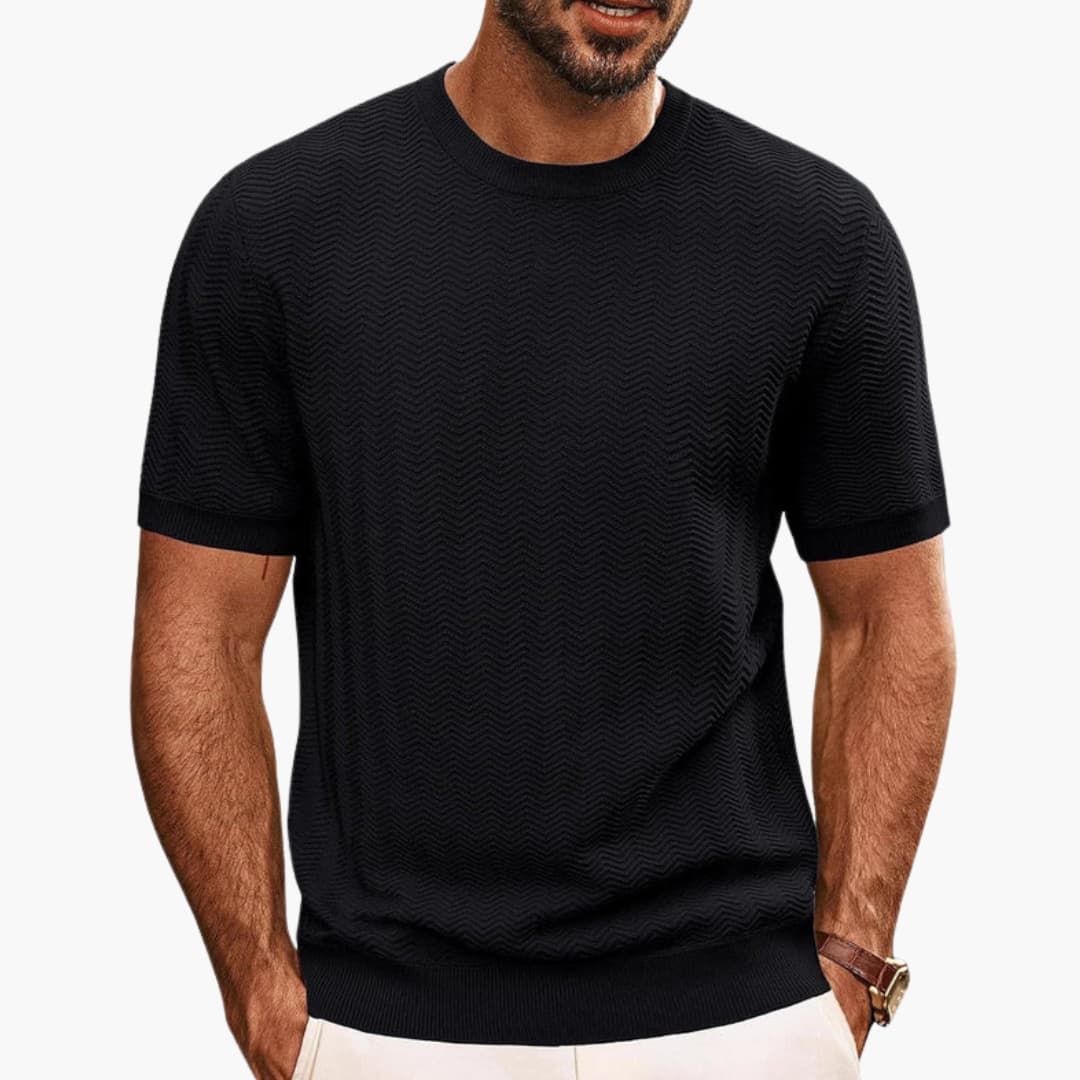 Herren T-Shirt Rundhalsausschnitt Mit Strukturiertem Wellenmuster Casual 3