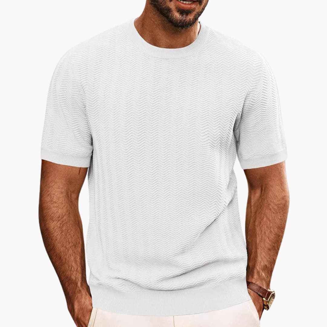 Herren T-Shirt Rundhalsausschnitt Mit Strukturiertem Wellenmuster Casual 4