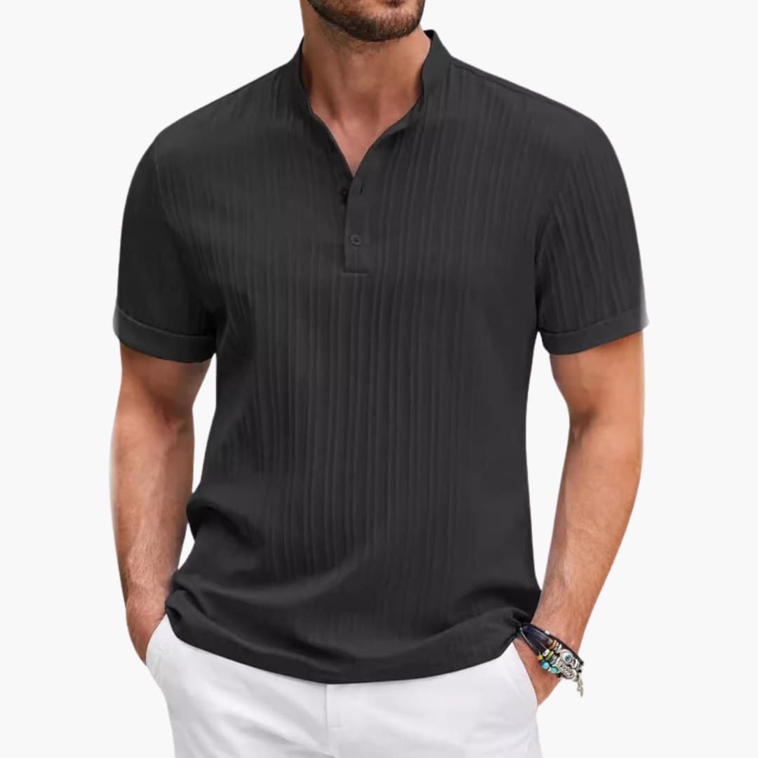 Herren T-Shirt mit Knopfleiste und strukturierten Streifen im Casual-Stil 0