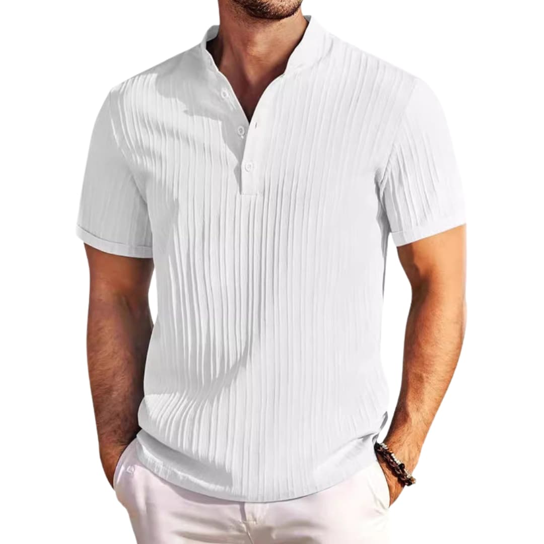Herren T-Shirt mit Knopfleiste und strukturierten Streifen im Casual-Stil 3