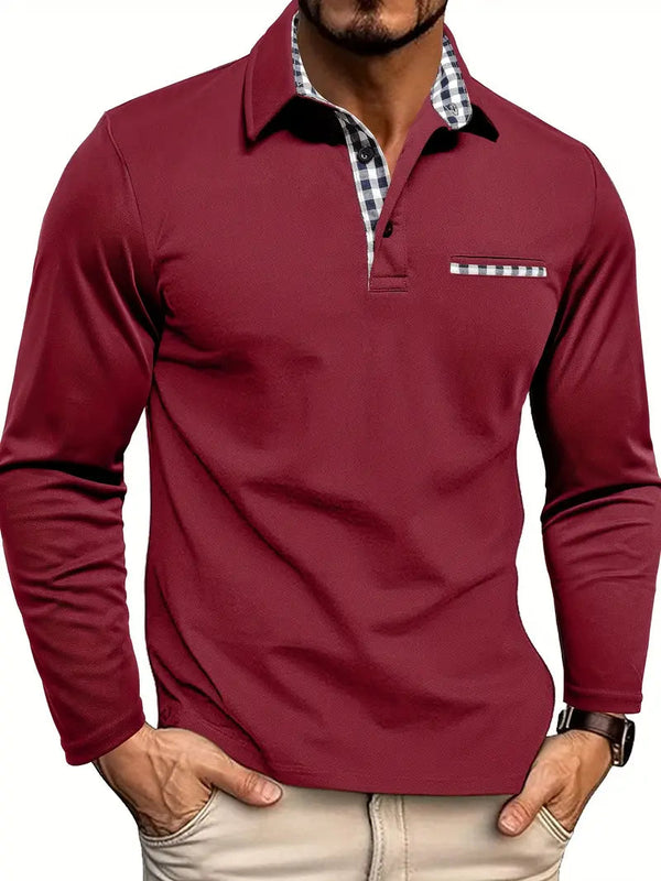 Poloshirt Herren Langarm Baumwolle Klassischer Schnitt Frühling