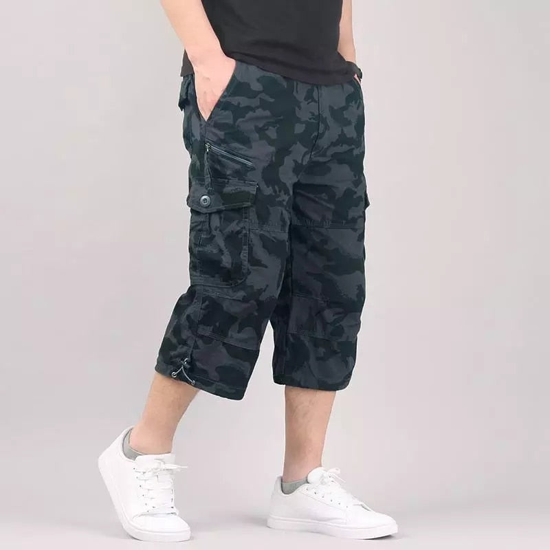 Herren Cargo 3/4 Hose Relaxed Fit Freizeit mit Taschen
