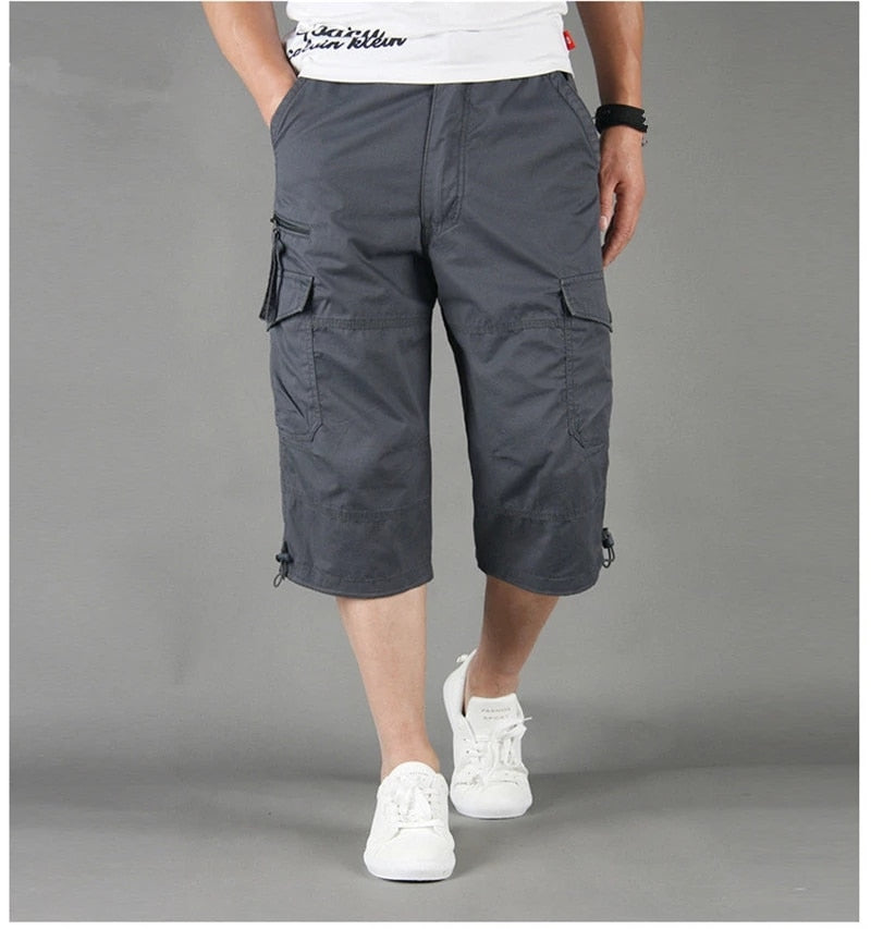 Herren Cargo 3/4 Hose Relaxed Fit Freizeit mit Taschen