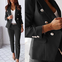 Damen Slim Fit Hosenanzug Business mit Doppelknopfleiste