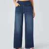 Damen Jeans High Waist Weites Bein Elastischer Bund Freizeit