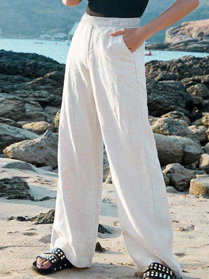 Damen Stoffhose Weit Geschnitten Hohe Taille Freizeit
