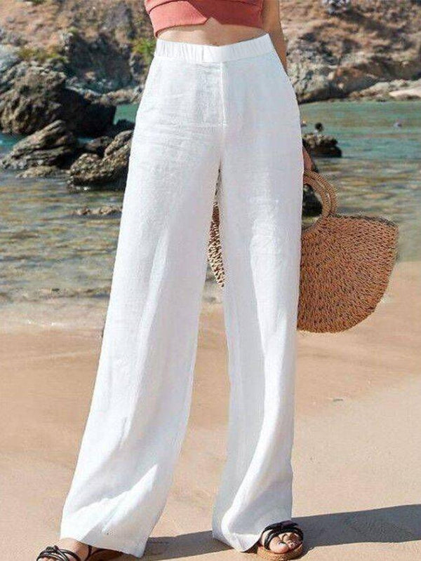 Damen Stoffhose Weit Geschnitten Hohe Taille Freizeit