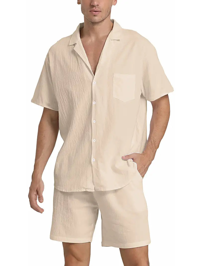 Klassisches Herren Set | Kurzarm-Hemd mit Knopfleiste & Shorts | Elegantes Design für Stilvolle Freizeitlooks 0
