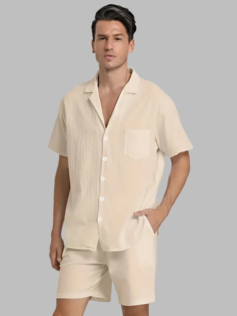 Klassisches Herren Set | Kurzarm-Hemd mit Knopfleiste & Shorts | Elegantes Design für Stilvolle Freizeitlooks 1