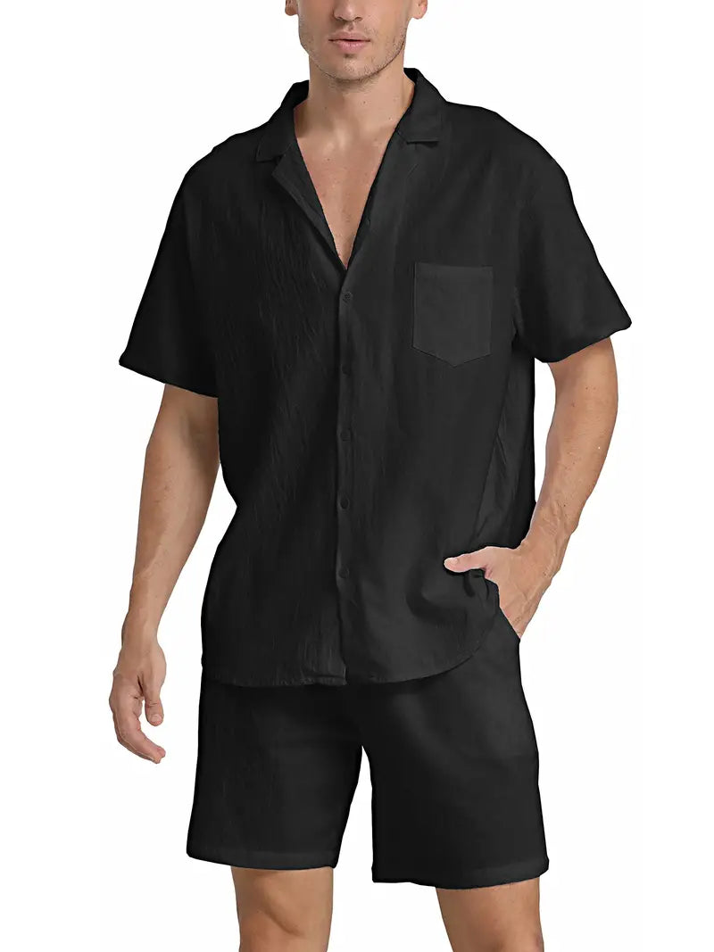 Klassisches Herren Set | Kurzarm-Hemd mit Knopfleiste & Shorts | Elegantes Design für Stilvolle Freizeitlooks 10