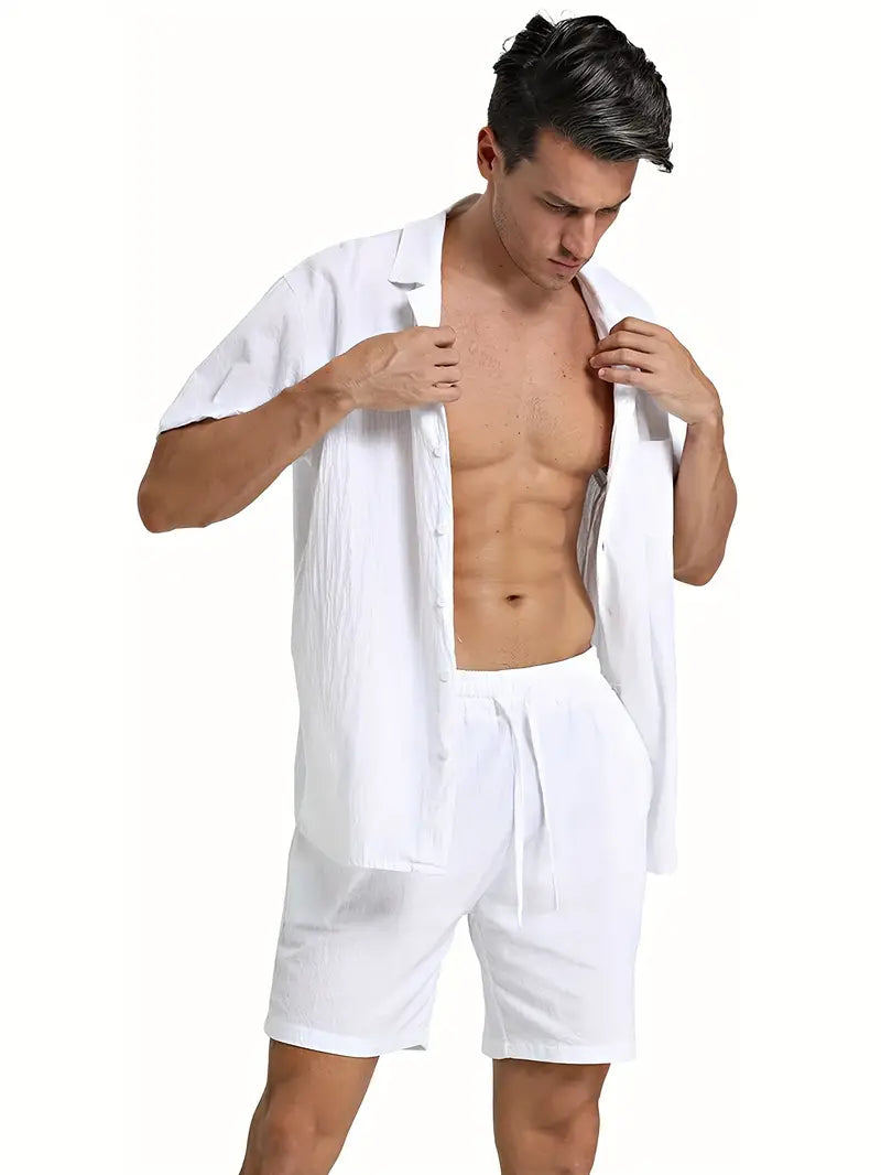 Klassisches Herren Set | Kurzarm-Hemd mit Knopfleiste & Shorts | Elegantes Design für Stilvolle Freizeitlooks 3