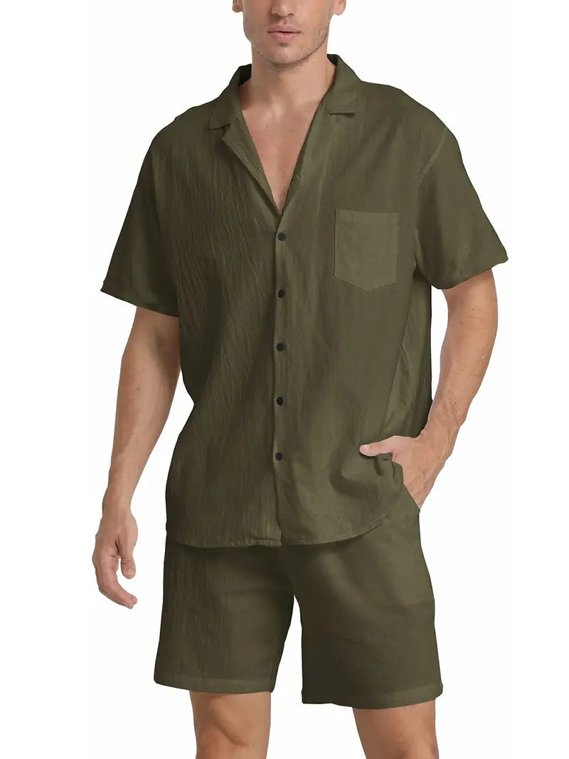 Klassisches Herren Set | Kurzarm-Hemd mit Knopfleiste & Shorts | Elegantes Design für Stilvolle Freizeitlooks 4
