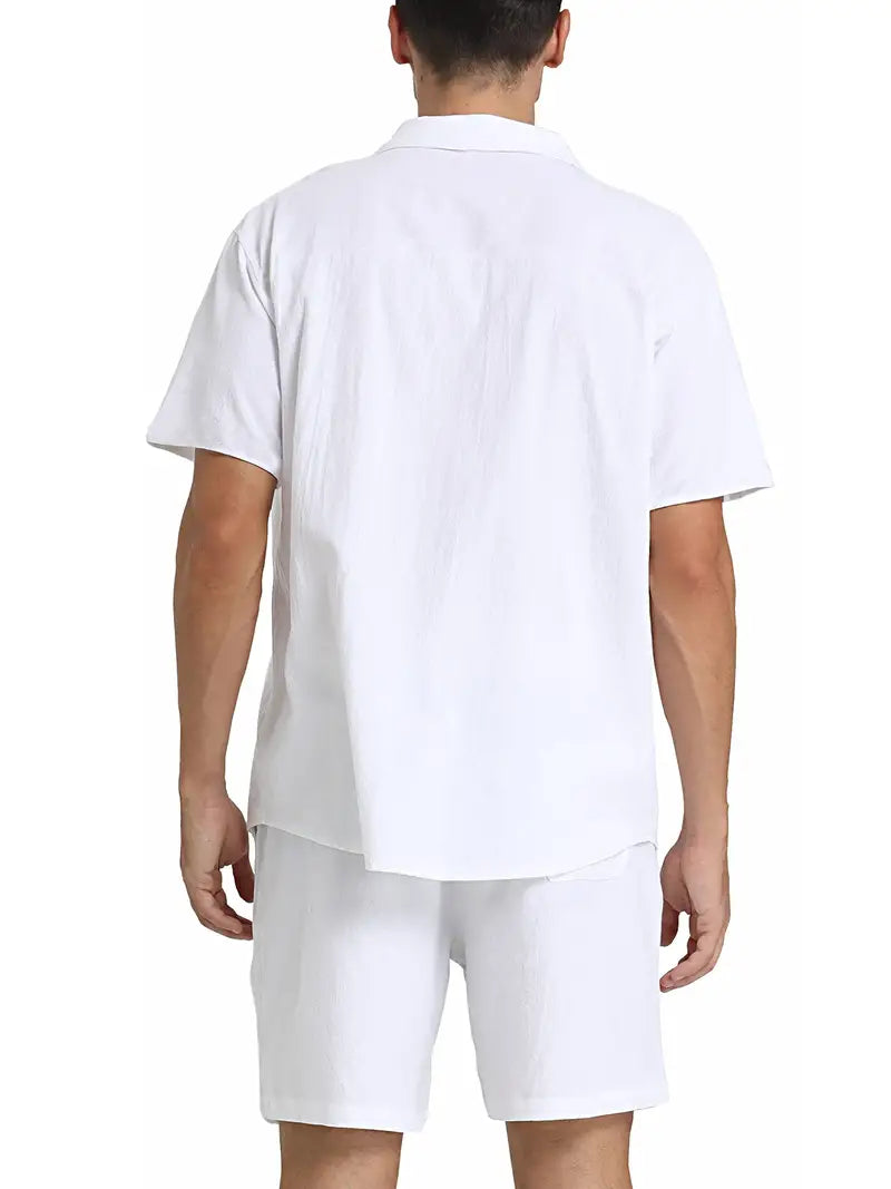 Klassisches Herren Set | Kurzarm-Hemd mit Knopfleiste & Shorts | Elegantes Design für Stilvolle Freizeitlooks 5