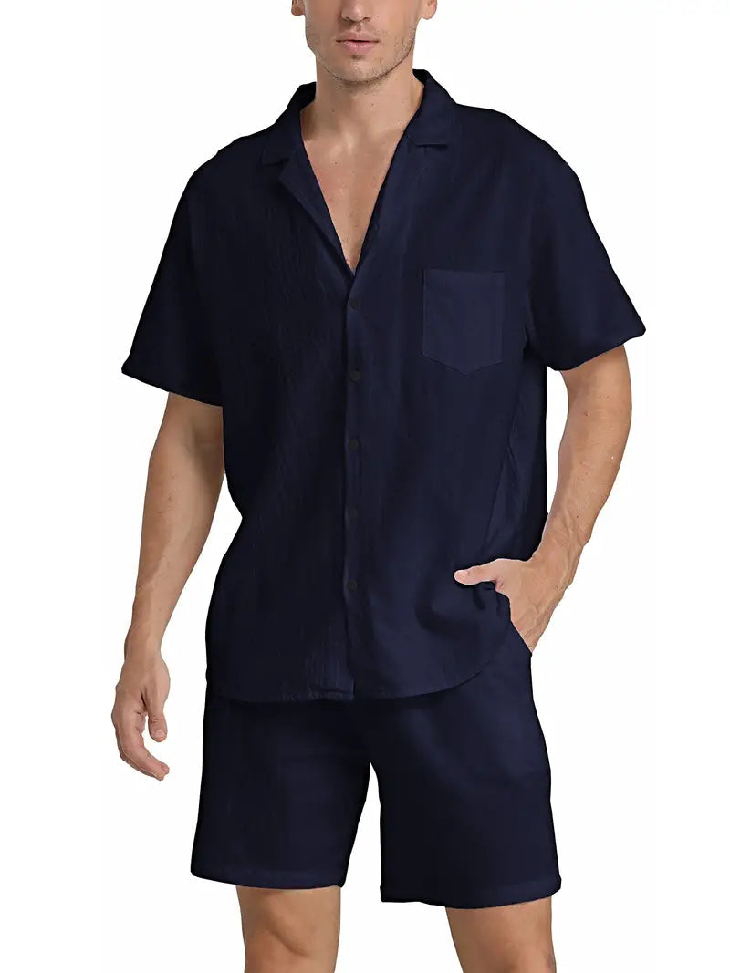 Klassisches Herren Set | Kurzarm-Hemd mit Knopfleiste & Shorts | Elegantes Design für Stilvolle Freizeitlooks 6
