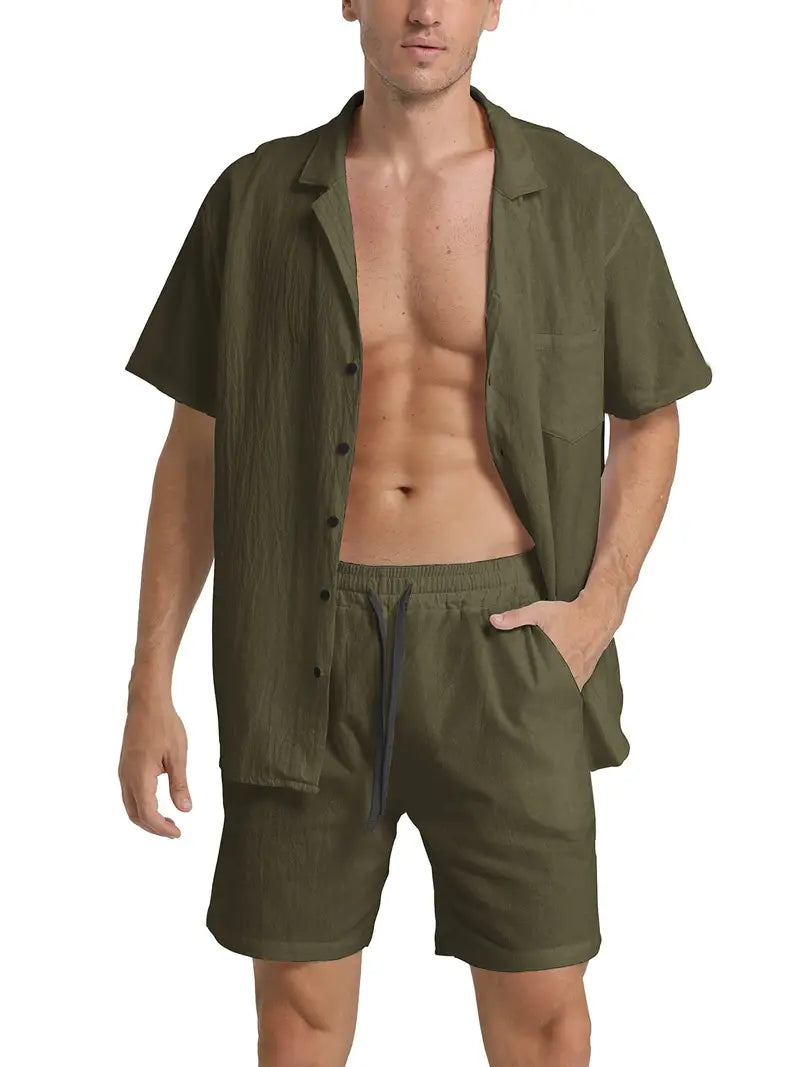 Klassisches Herren Set | Kurzarm-Hemd mit Knopfleiste & Shorts | Elegantes Design für Stilvolle Freizeitlooks 7