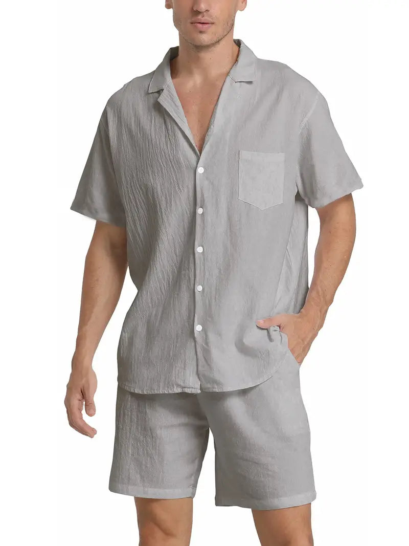 Klassisches Herren Set | Kurzarm-Hemd mit Knopfleiste & Shorts | Elegantes Design für Stilvolle Freizeitlooks 9