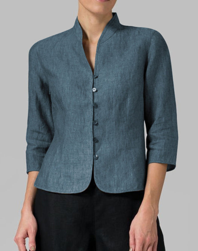 Damen Langarmbluse Regular Fit Business Stehkragen Minimalistisch