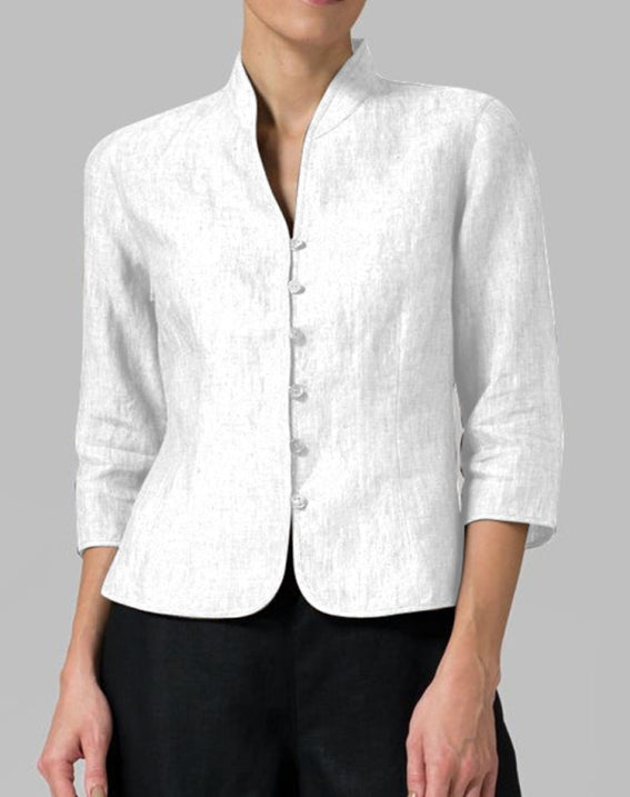 Damen Langarmbluse Regular Fit Business Stehkragen Minimalistisch