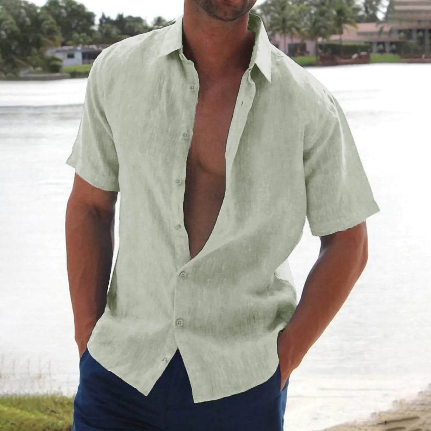Lässig | Herrenhemd aus Leinen mit Kurzen Ärmeln | Komfortables Design für Stil und Bequemlichkeit 1