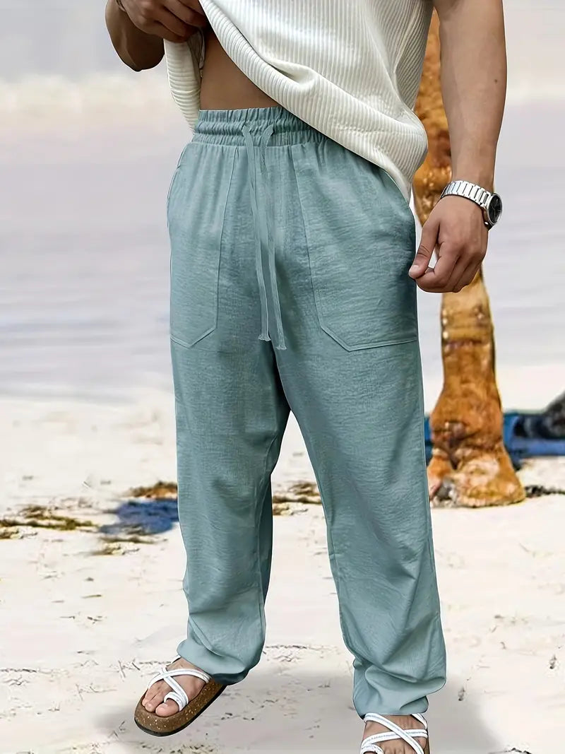 Lässige Leinen-Herrenhose mit Elastischem Bund | Bequeme Kurze Hosen für Herren 0