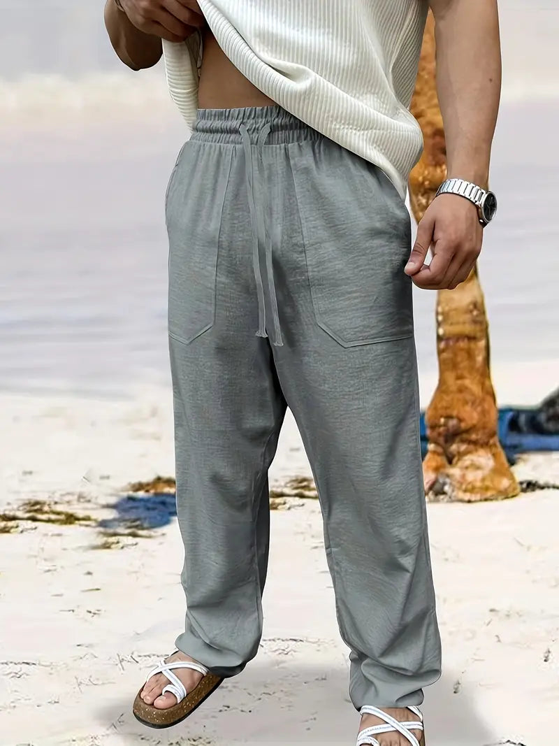 Lässige Leinen-Herrenhose mit Elastischem Bund | Bequeme Kurze Hosen für Herren 1