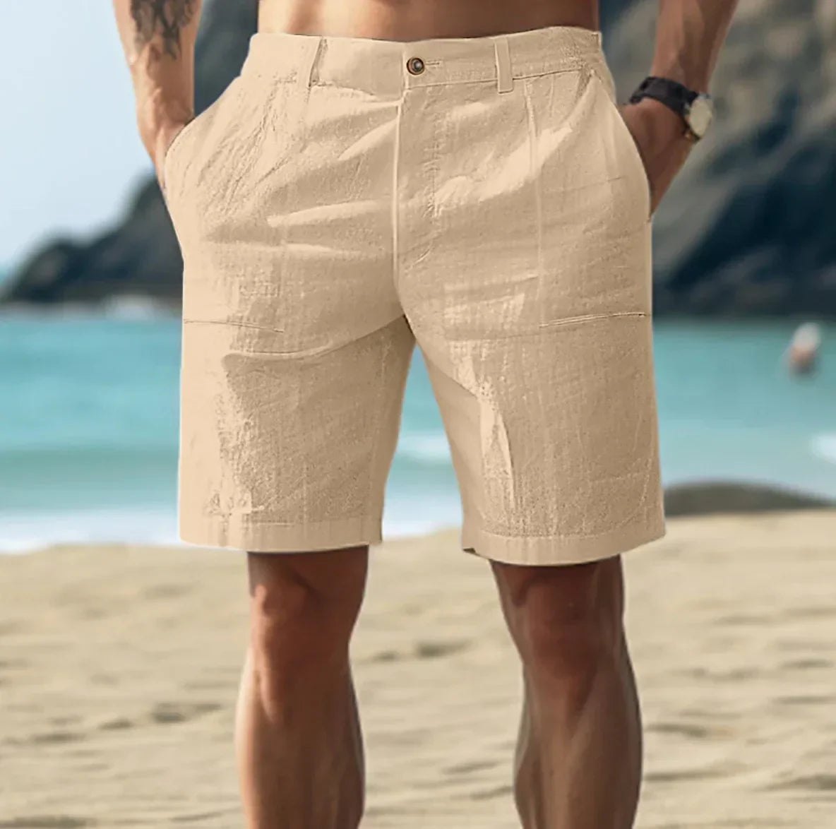 Leinen Shorts Herren | Atmungsaktive Kurze Hosen mit Kordelzug | Bequeme Freizeitkleidung für Entspannte Tage 1