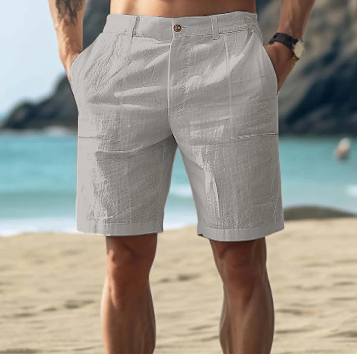 Leinen Shorts Herren | Atmungsaktive Kurze Hosen mit Kordelzug | Bequeme Freizeitkleidung für Entspannte Tage 2