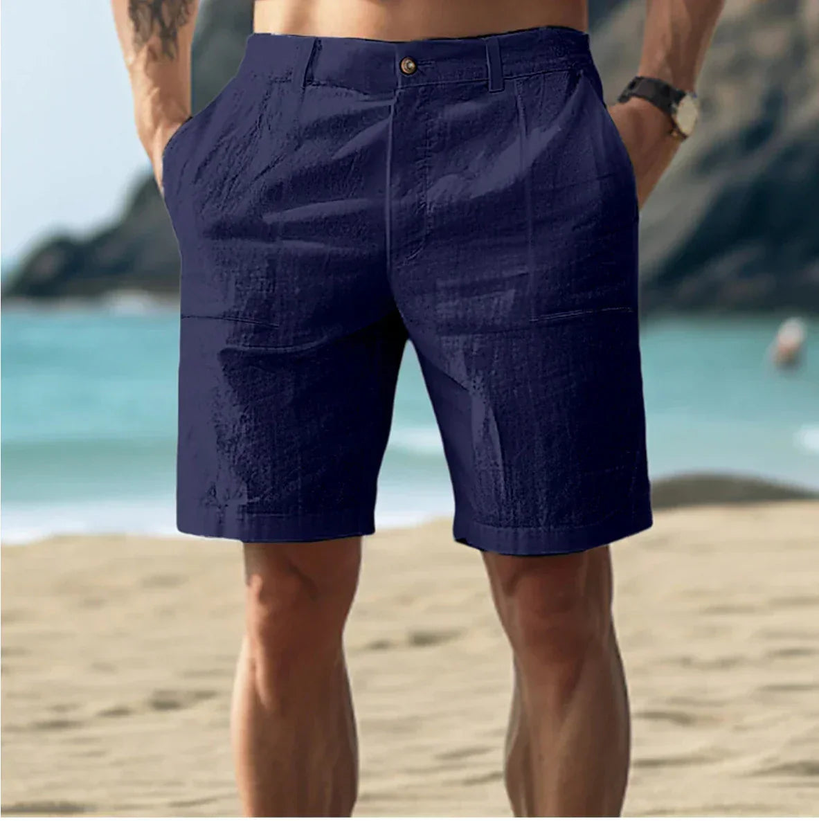 Leinen Shorts Herren | Atmungsaktive Kurze Hosen mit Kordelzug | Bequeme Freizeitkleidung für Entspannte Tage 3