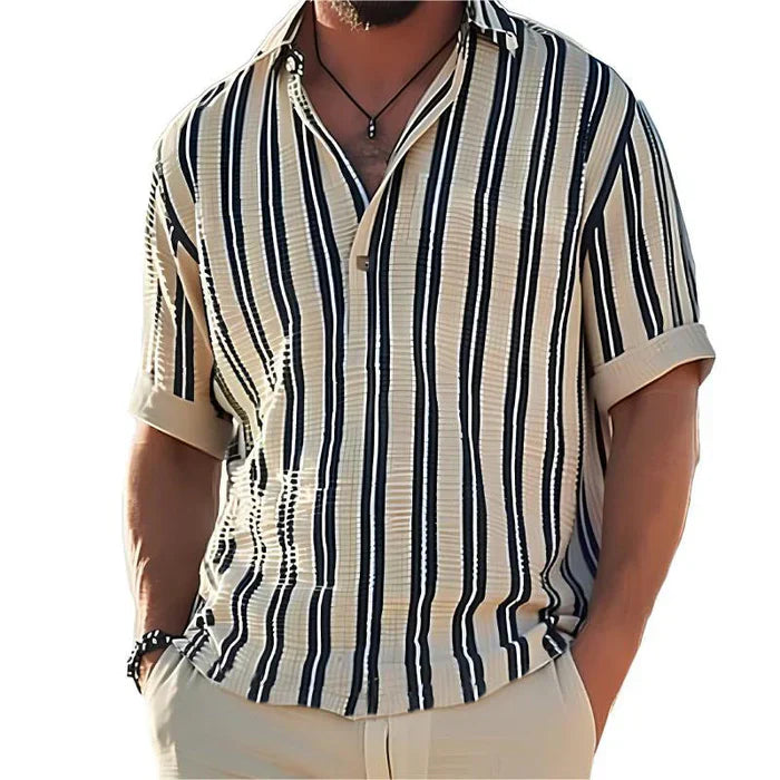 Herren Hemd Klassisch Gestreift Relaxed Fit Freizeit Sommer