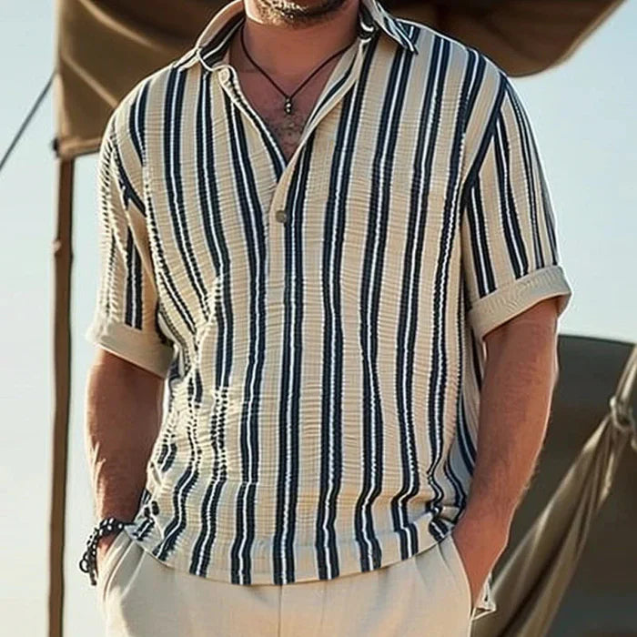 Herren Hemd Klassisch Gestreift Relaxed Fit Freizeit Sommer