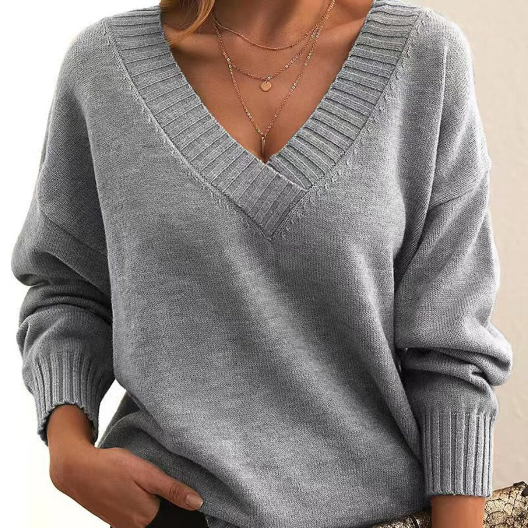 Damen Pullover Relaxed Fit Casual mit V-Ausschnitt