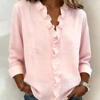 Damen Rüschenshirt V-Ausschnitt Regular Fit Freizeit Elegant