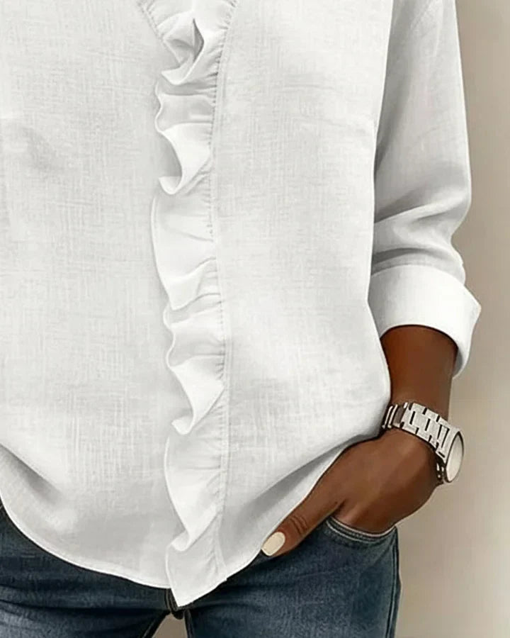 Damen Rüschenshirt V-Ausschnitt Regular Fit Freizeit Elegant