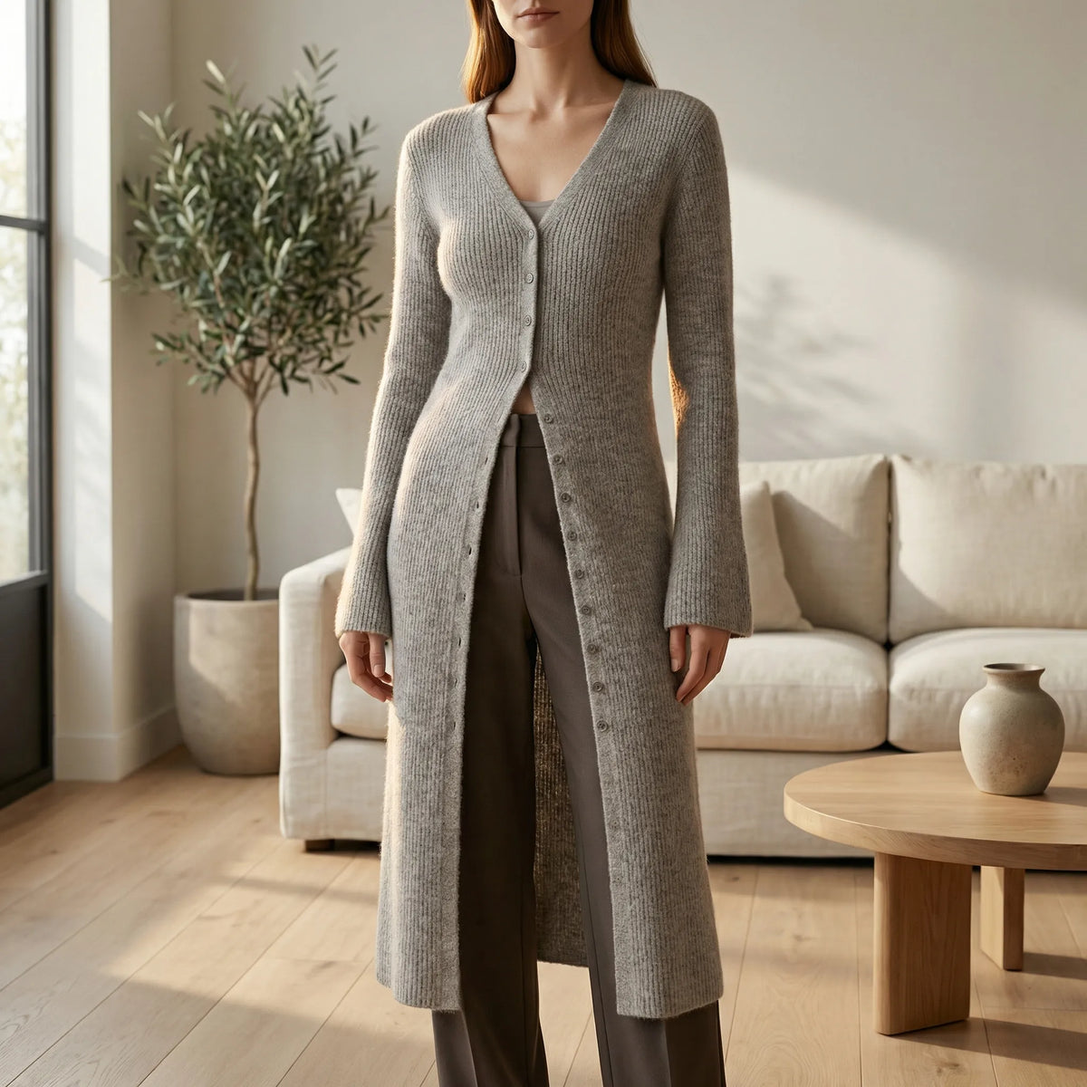 Sina I Damen Longline Cardigan Regular Fit Freizeit mit Knopfleiste