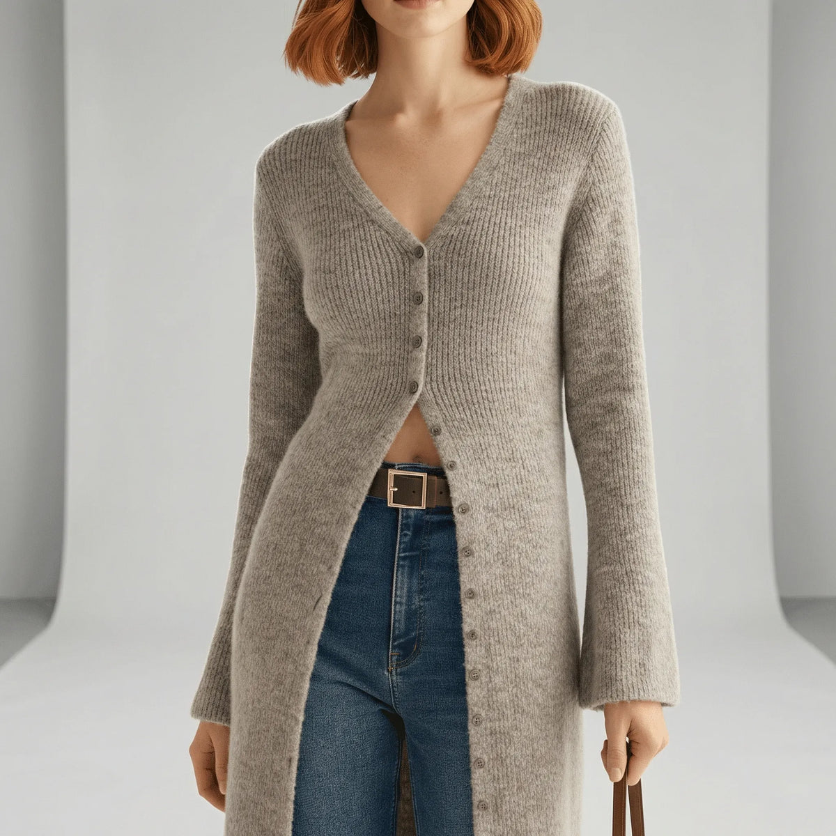 Sina I Damen Longline Cardigan Regular Fit Freizeit mit Knopfleiste
