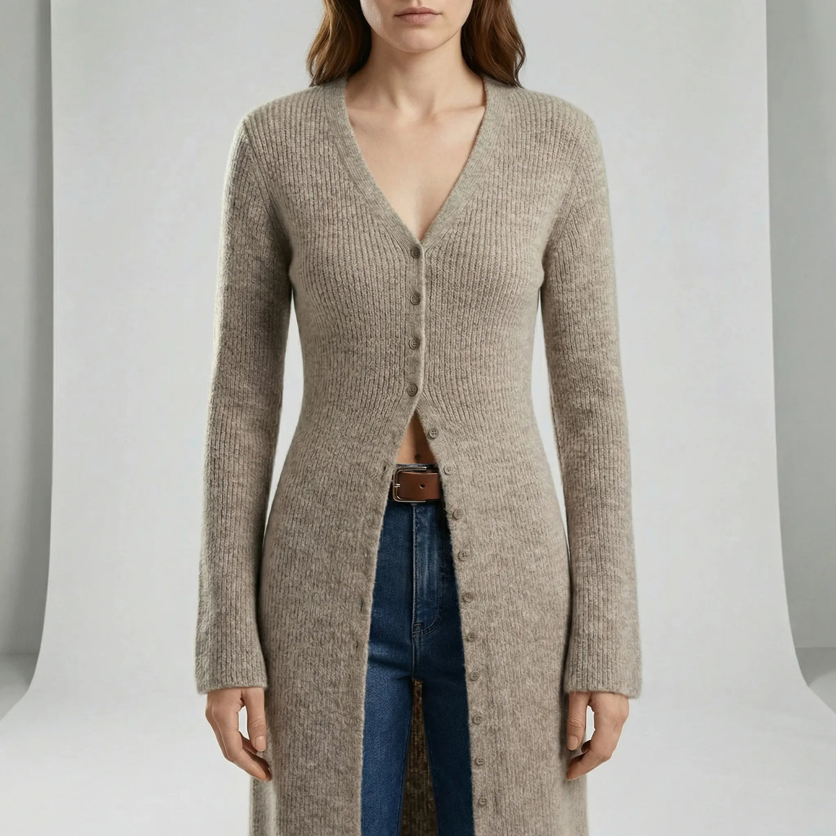 Sina I Damen Longline Cardigan Regular Fit Freizeit mit Knopfleiste
