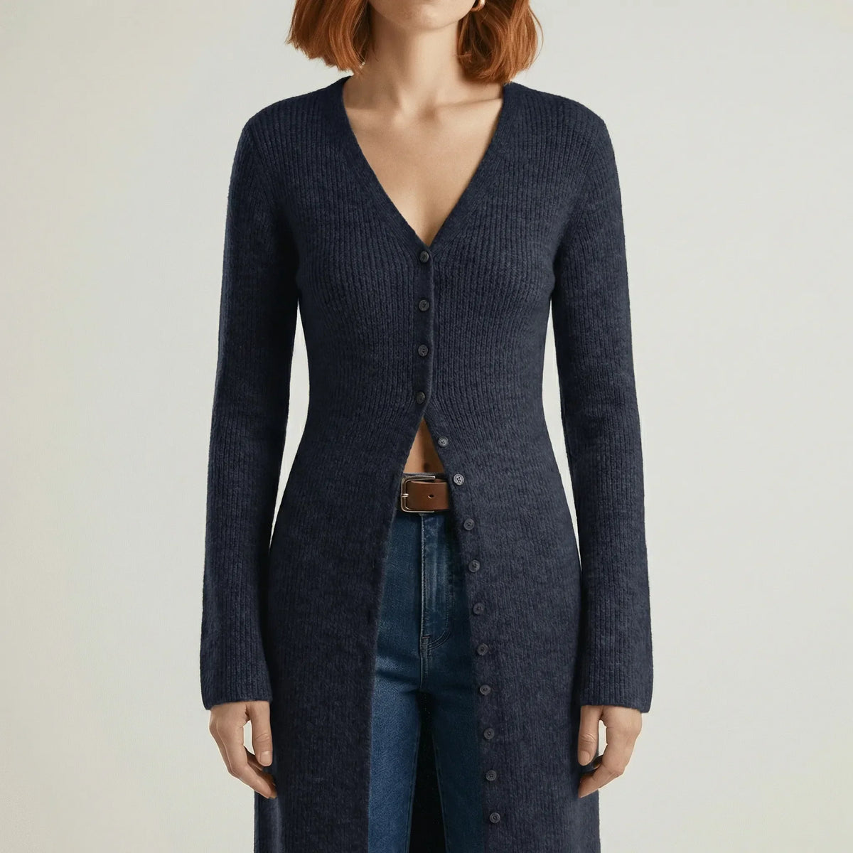 Sina I Damen Longline Cardigan Regular Fit Freizeit mit Knopfleiste