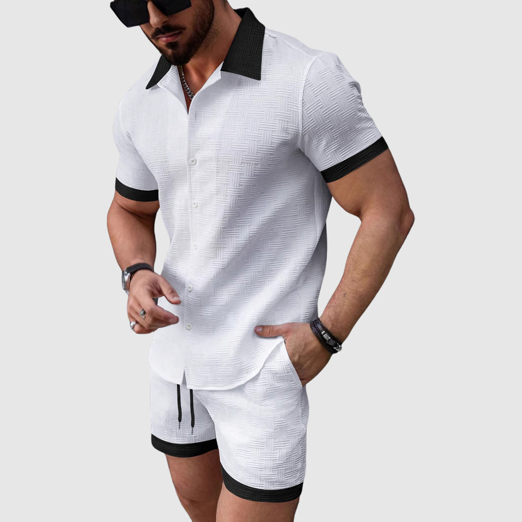 Herren Freizeitset Slim Fit mit Kurzarmhemd und Shorts Sommer