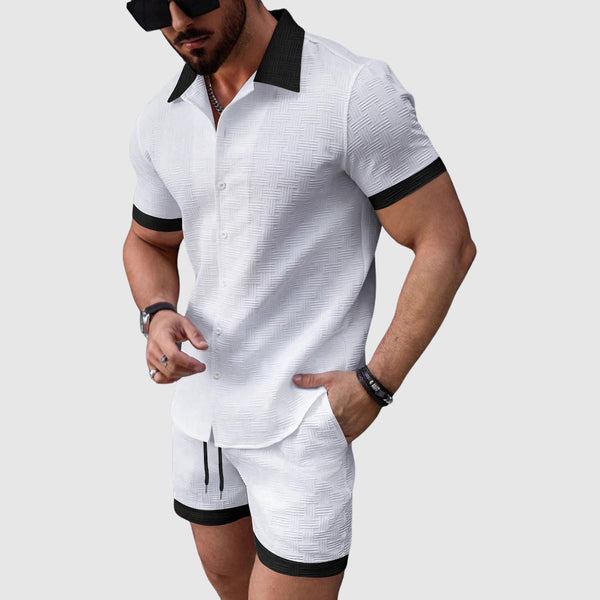 Herren Freizeitset Slim Fit mit Kurzarmhemd und Shorts Sommer