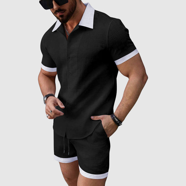 Herren Freizeitset Slim Fit mit Kurzarmhemd und Shorts Sommer
