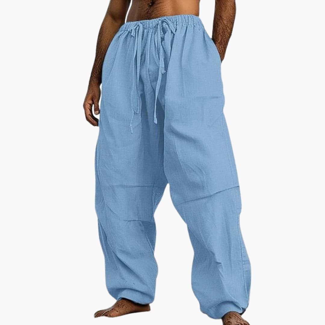 Luftige Herren Hosen | Sommerhose mit Kordelzug & Weitem Bein | Bequeme Freizeithose für Warme Tage 0