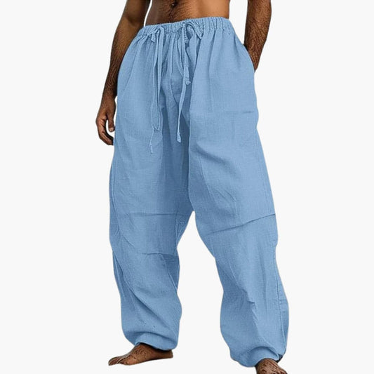 Luftige Herren Hosen | Sommerhose mit Kordelzug & Weitem Bein | Bequeme Freizeithose für Warme Tage 0