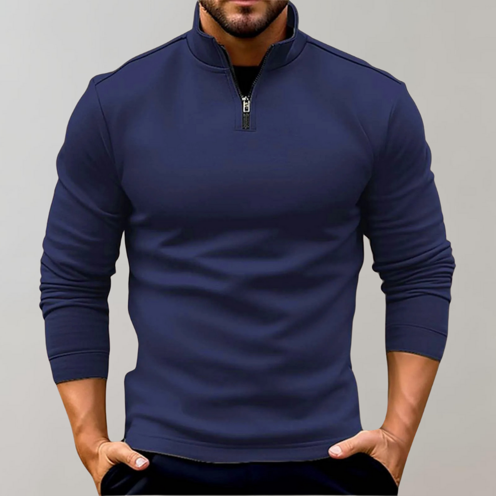 Herren Pullover Regular Fit Freizeit mit Reißverschluss und niedrigem Kragen