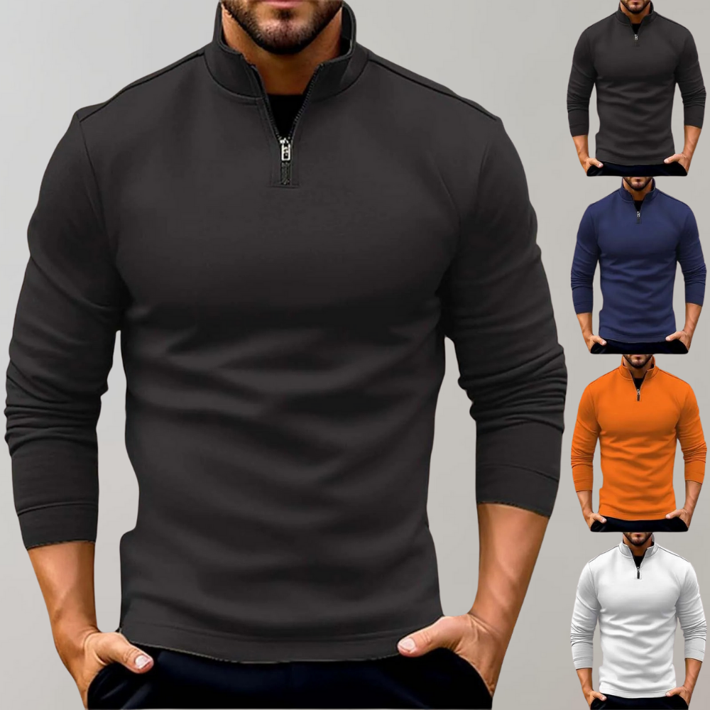 Herren Pullover Regular Fit Freizeit mit Reißverschluss und niedrigem Kragen