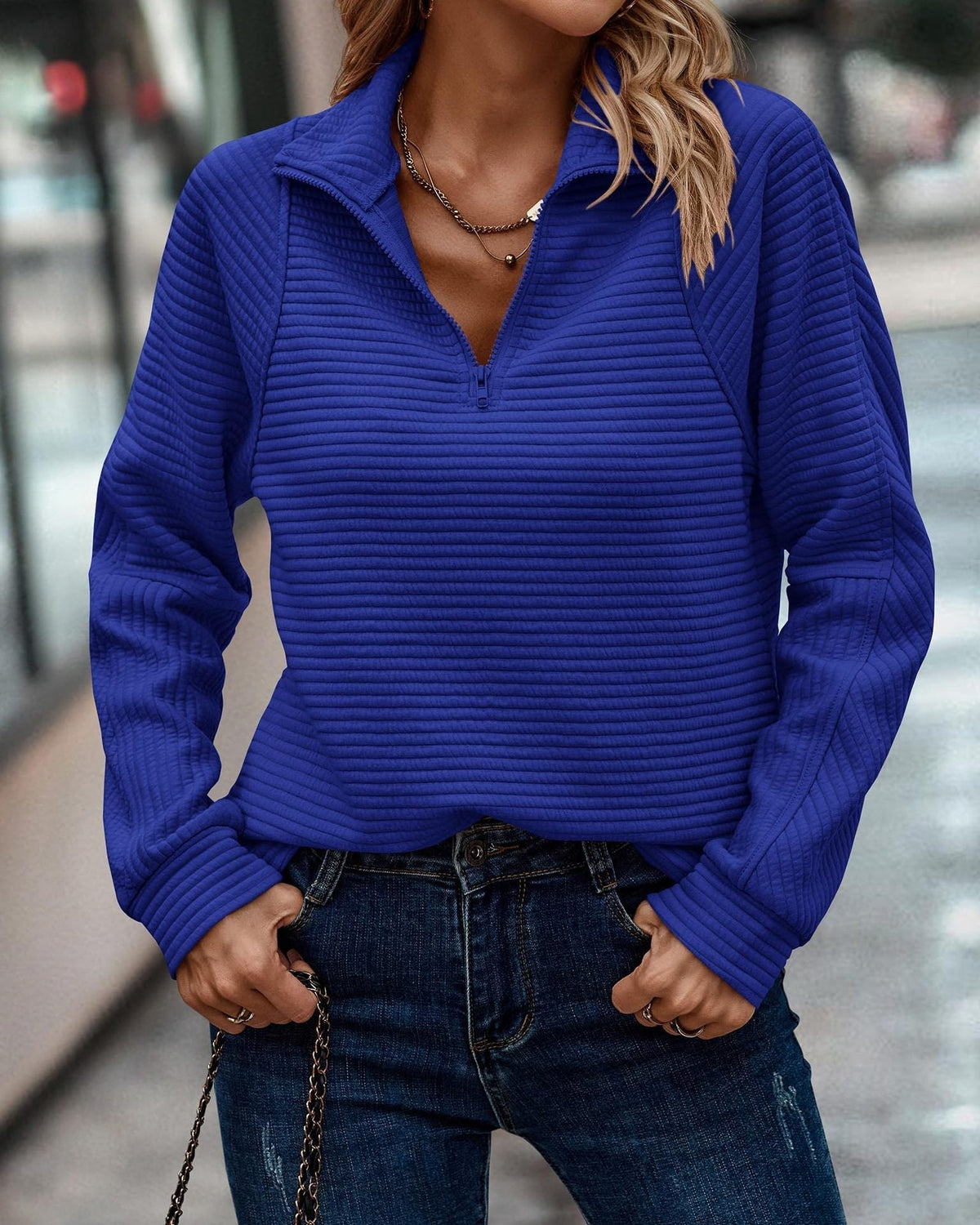 Damenpullover Regular Fit mit Reißverschluss für Freizeit