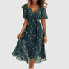 Damen Slim Fit Midi Kleid mit floralem V-Ausschnitt Freizeit Sommer