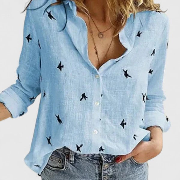 Damen Bluse Relaxed Fit Casual Botanischer Blumenprint V-Ausschnitt