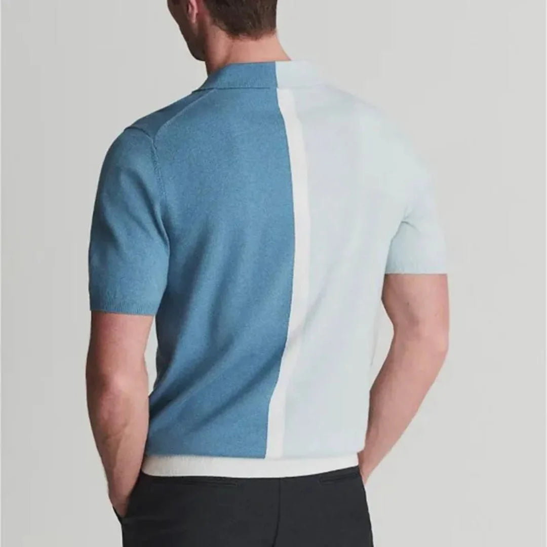Zweifarbige Herren-Polohemd mit Kontraststreifen für den Sommer